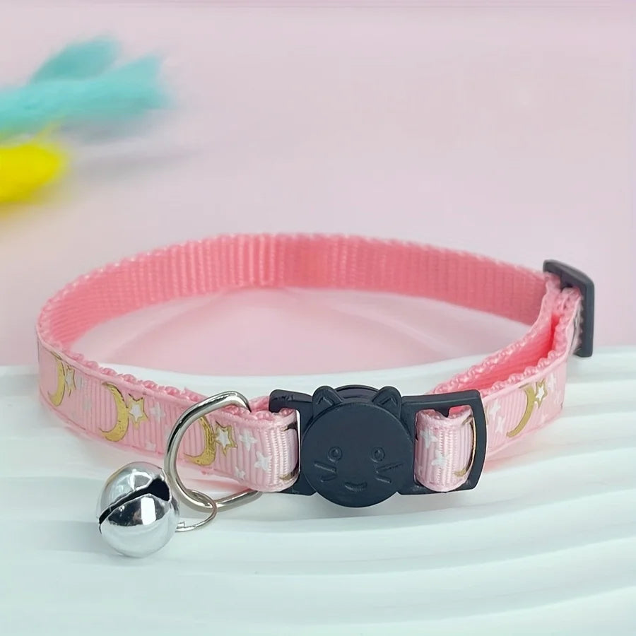 Collier Anti-étranglement Lune et Étoiles avec Clochette