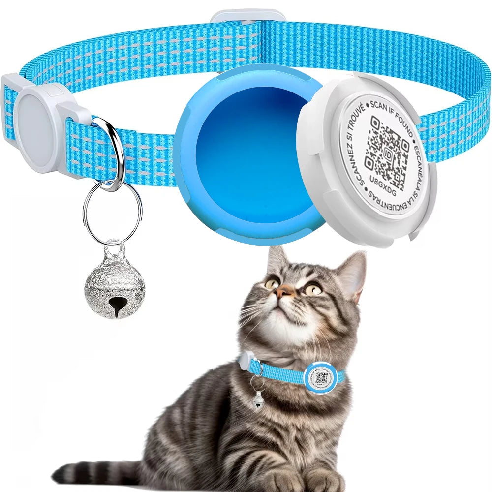 Collier Réfléchissant pour Chat avec Étui pour Airtag et Médaillon QR