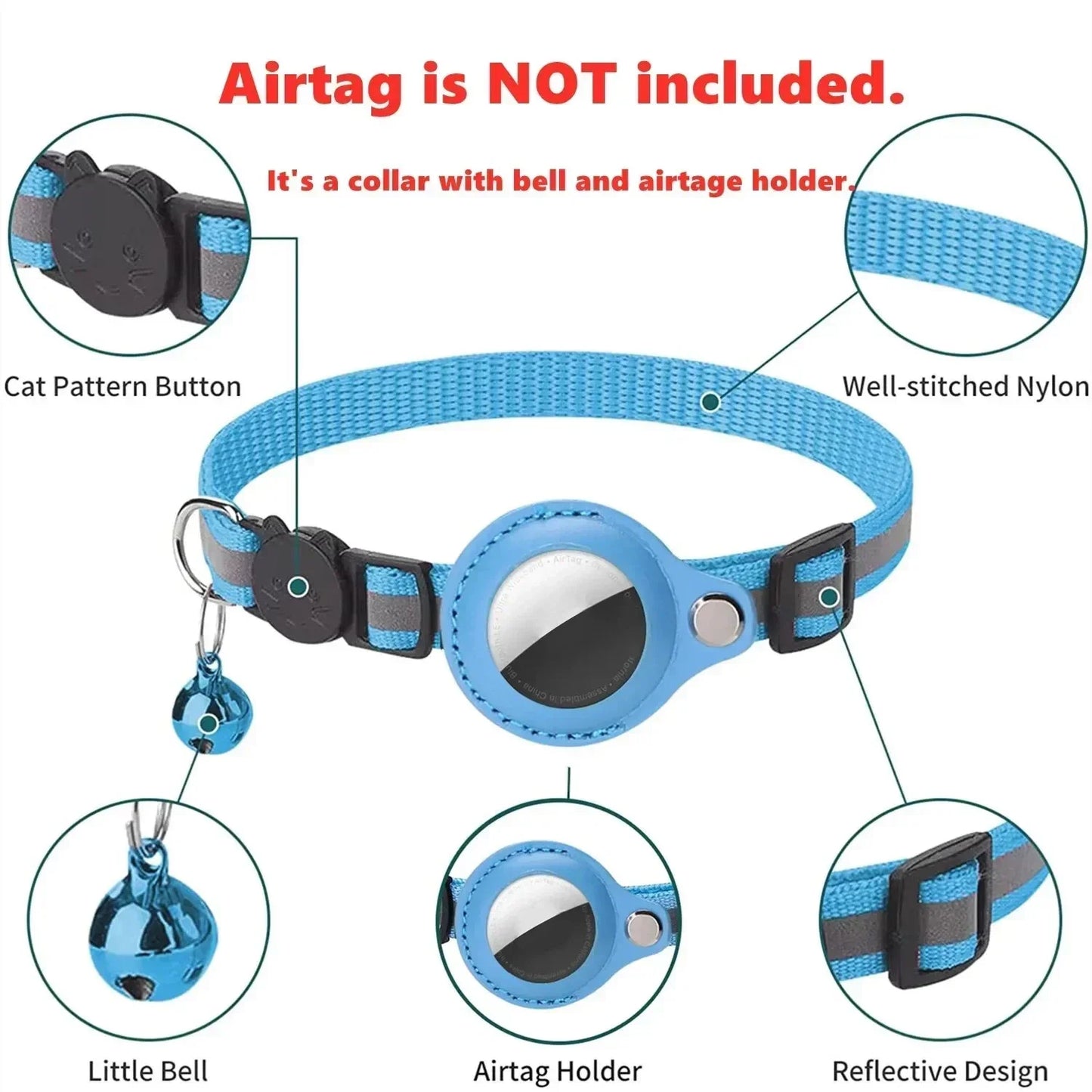 Collier Anti-Perte Réfléchissant avec Support AirTag pour Chat