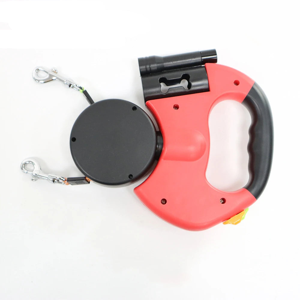 Double Laisse Enrouleur Retractable avec Lanterne pour Chien