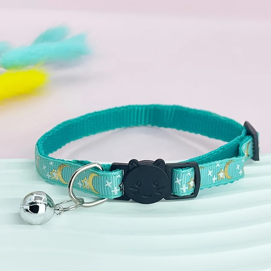 Collier Anti-étranglement Lune et Étoiles avec Clochette