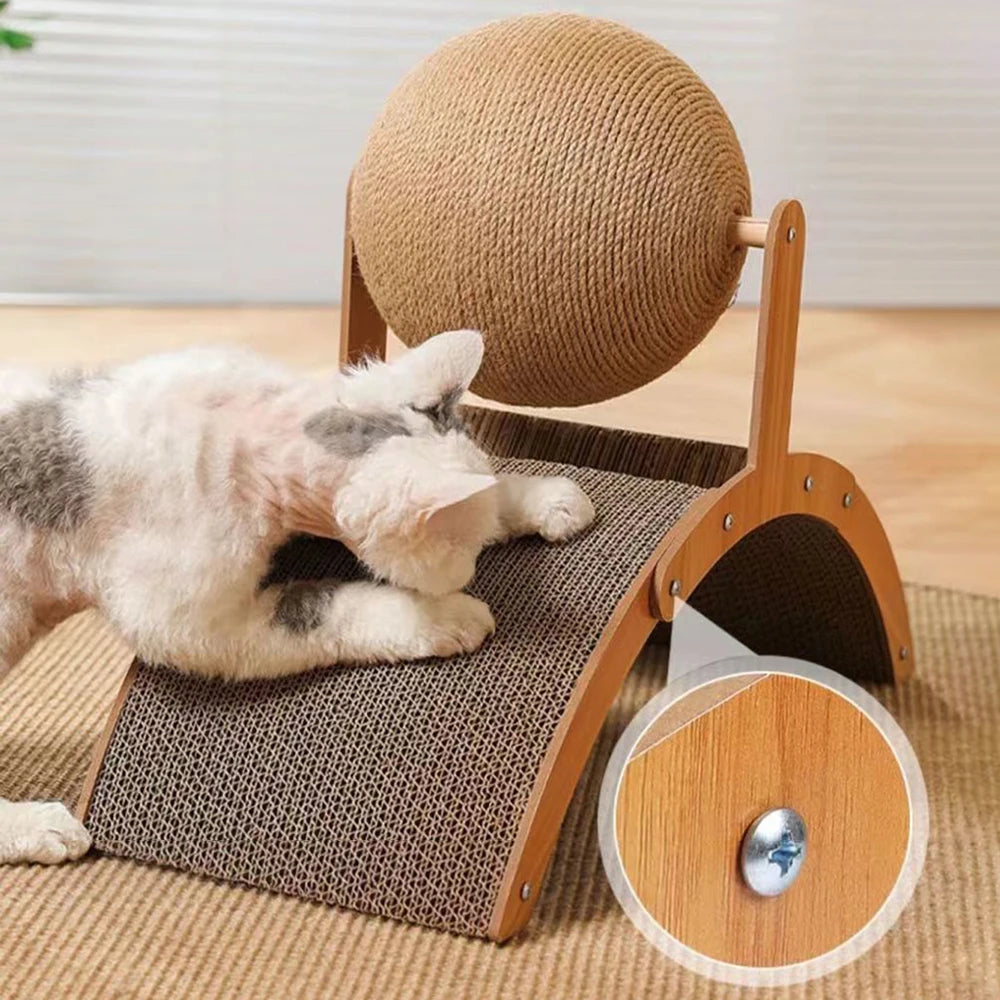 Griffoir Arqué en Bois avec Balle en Sisal – Jouet Interactif pour Chats