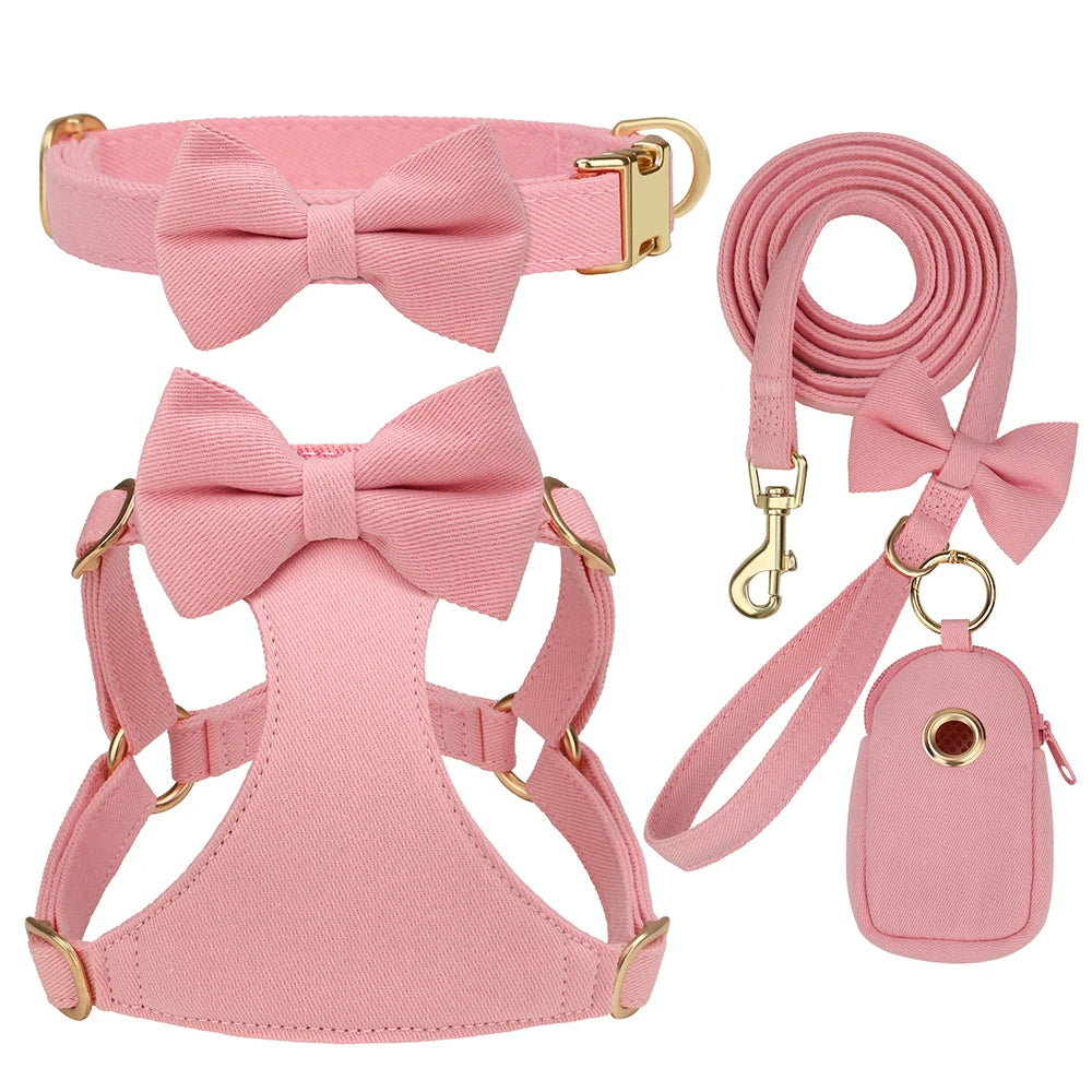 Pack 4-en-1 Harnais Nœud Papillon & accessoires pour Petit Chien