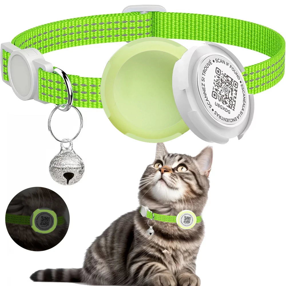 Collier Réfléchissant pour Chat avec Étui pour Airtag et Médaillon QR