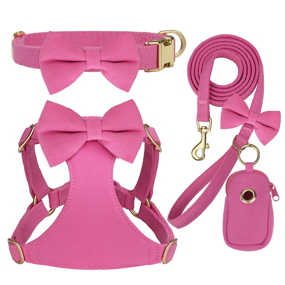 Pack 4-en-1 Harnais Nœud Papillon & accessoires pour Petit Chien
