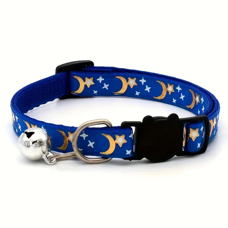 Collier Anti-étranglement Lune et Étoiles avec Clochette
