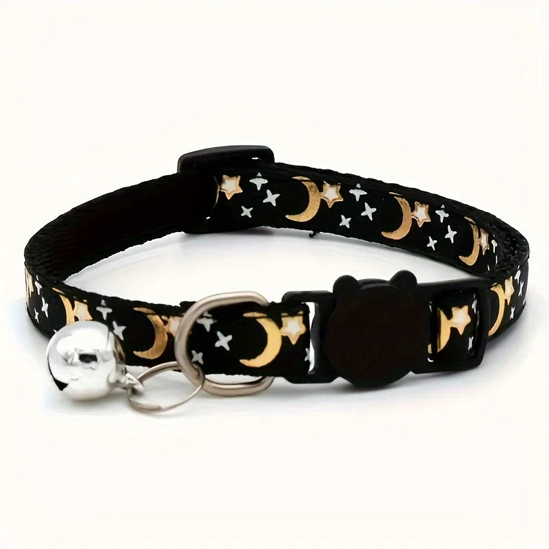 Collier Anti-étranglement Lune et Étoiles avec Clochette