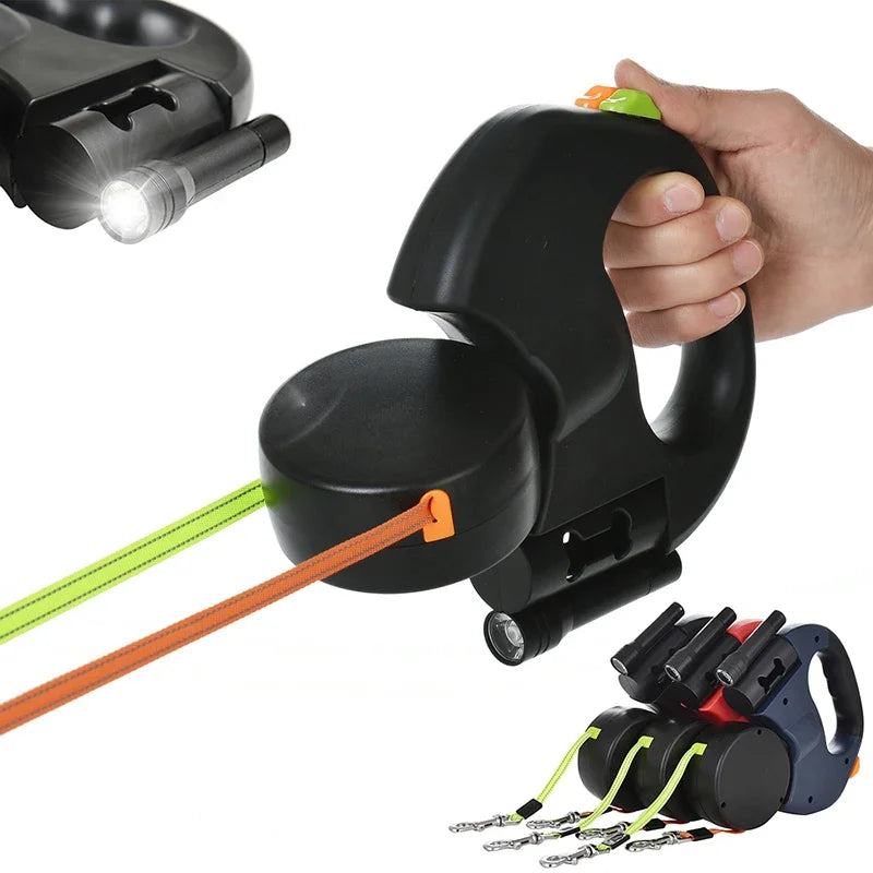 Double Laisse Enrouleur Retractable avec Lanterne pour Chien