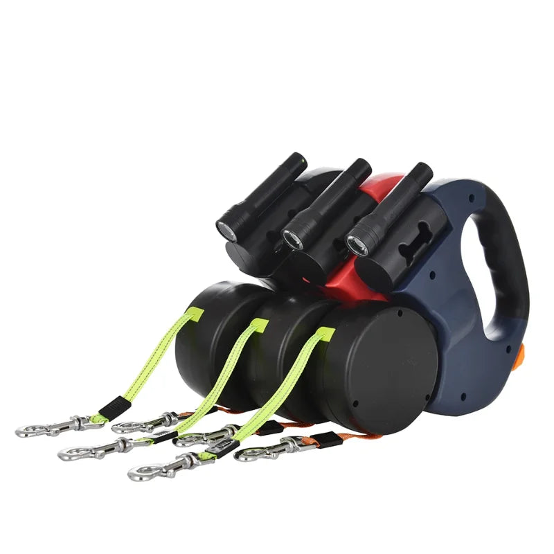 Double Laisse Enrouleur Retractable avec Lanterne pour Chien
