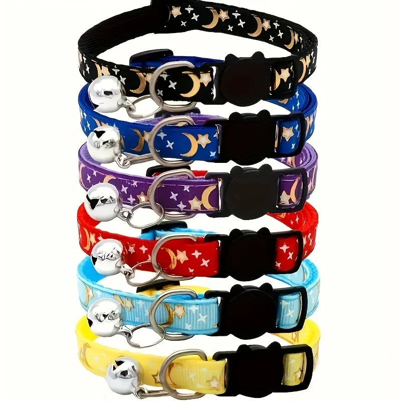 Collier Anti-étranglement Lune et Étoiles avec Clochette