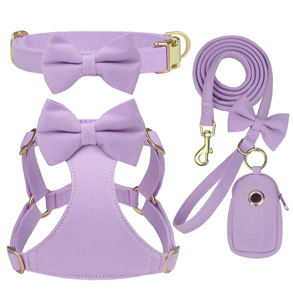 Pack 4-en-1 Harnais Nœud Papillon & accessoires pour Petit Chien