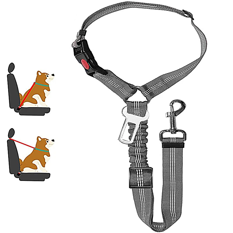 2 en 1 Ceinture de Sécurité Voiture pour Chien - Boucle & Appui-Tête