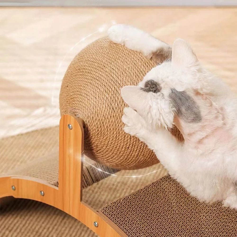 Griffoir Arqué en Bois avec Balle en Sisal – Jouet Interactif pour Chats