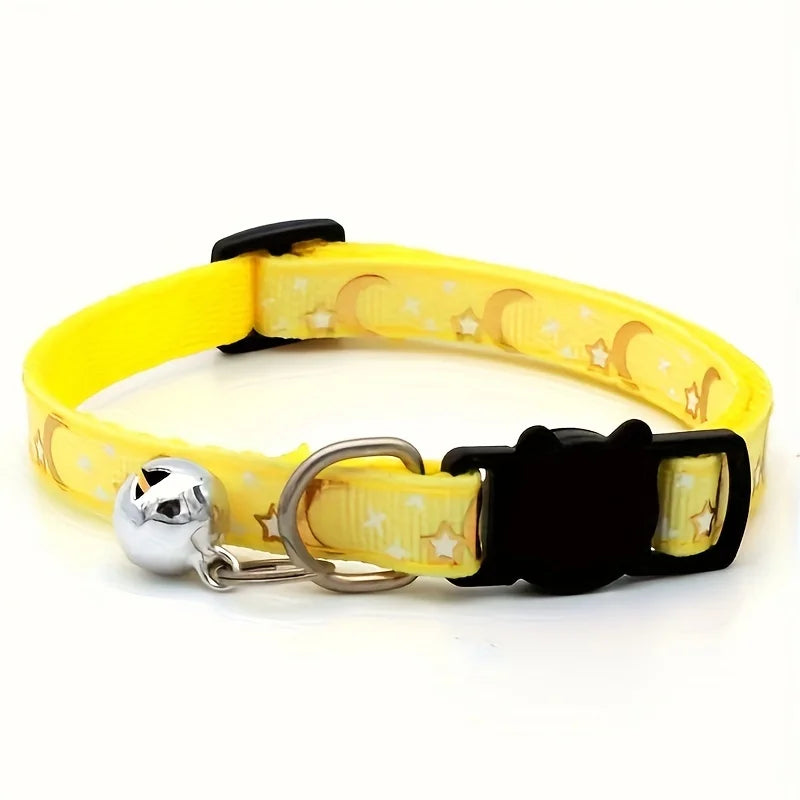 Collier Anti-étranglement Lune et Étoiles avec Clochette