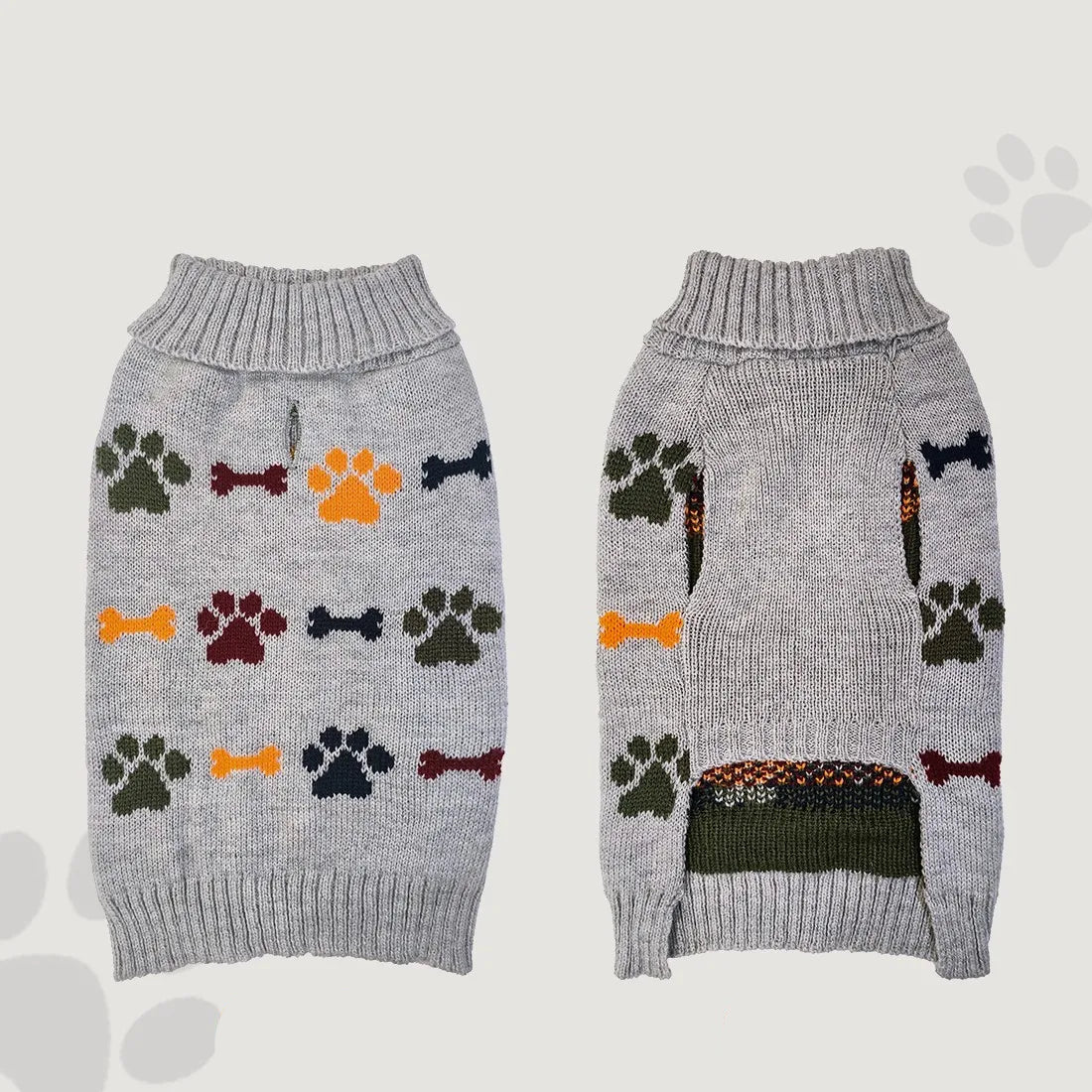 Pull Chien Motif Pattes et Os avec Trou pour Laisse