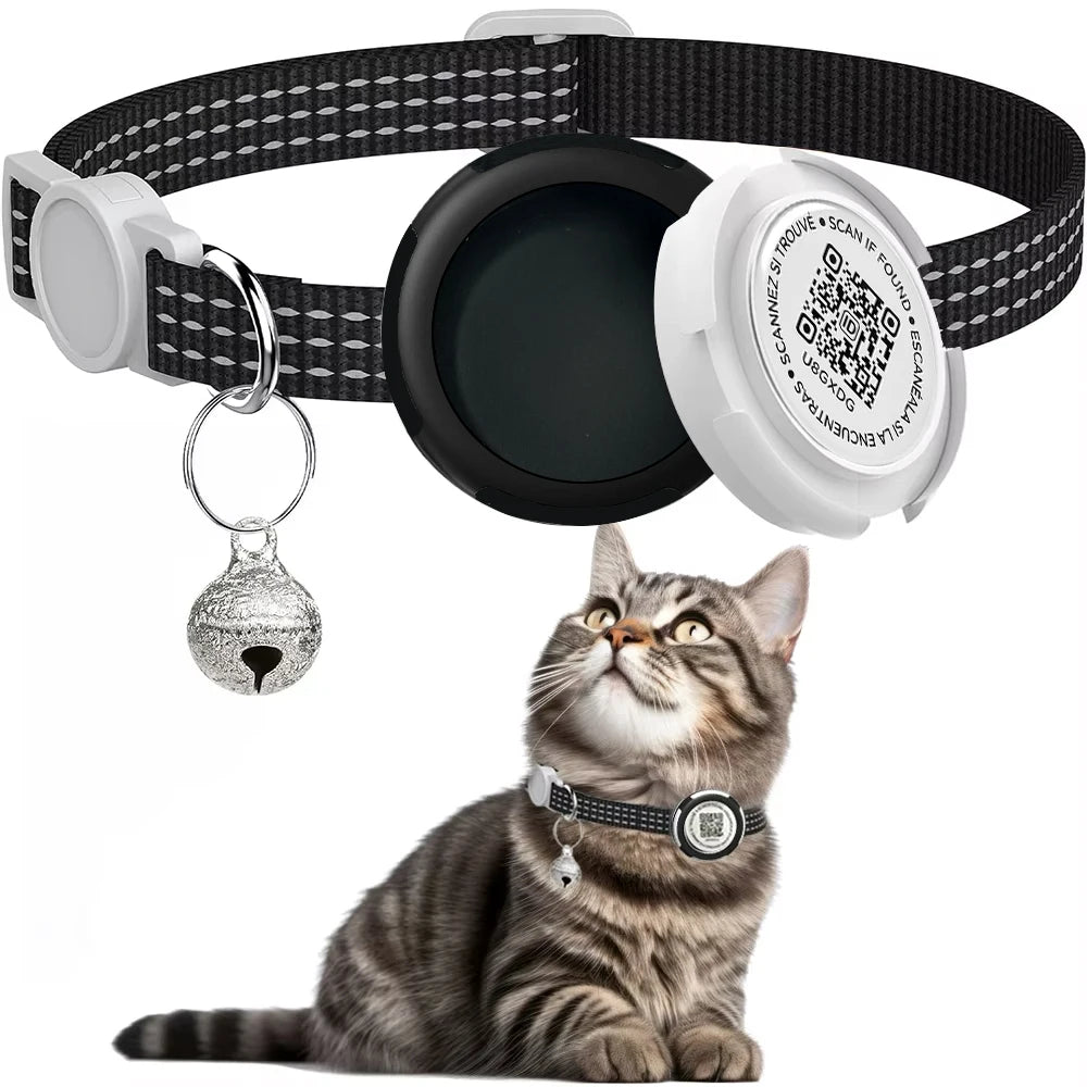 Collier Réfléchissant pour Chat avec Étui pour Airtag et Médaillon QR