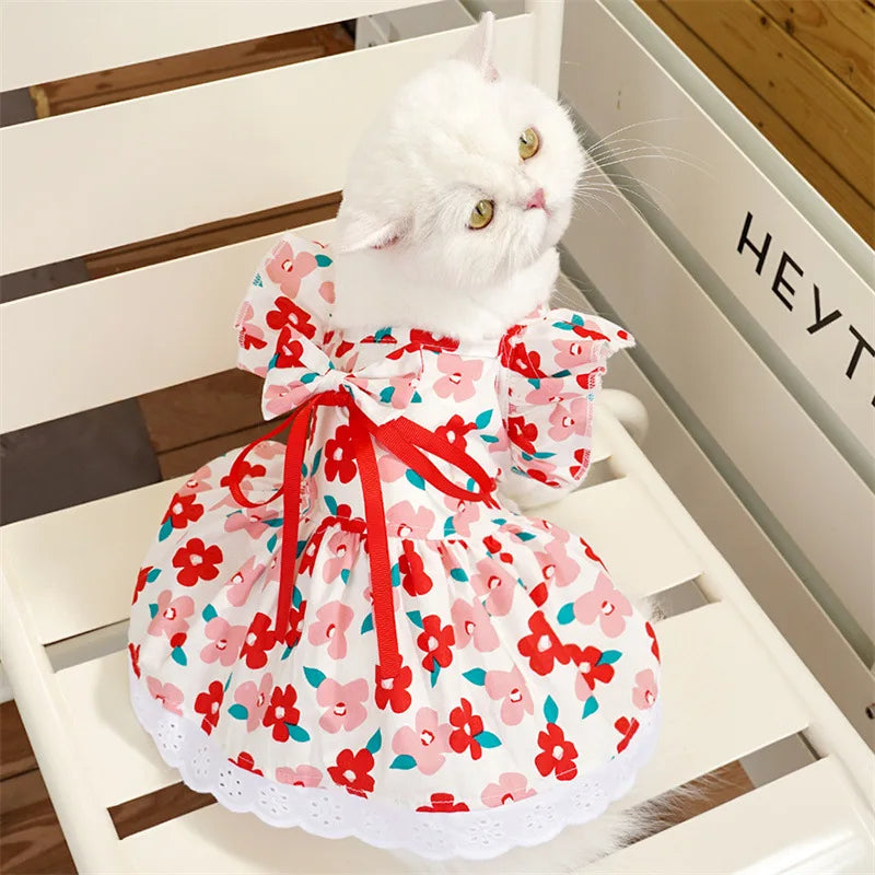 Robe à Motif avec Nœud pour Chien et Chat Élégants