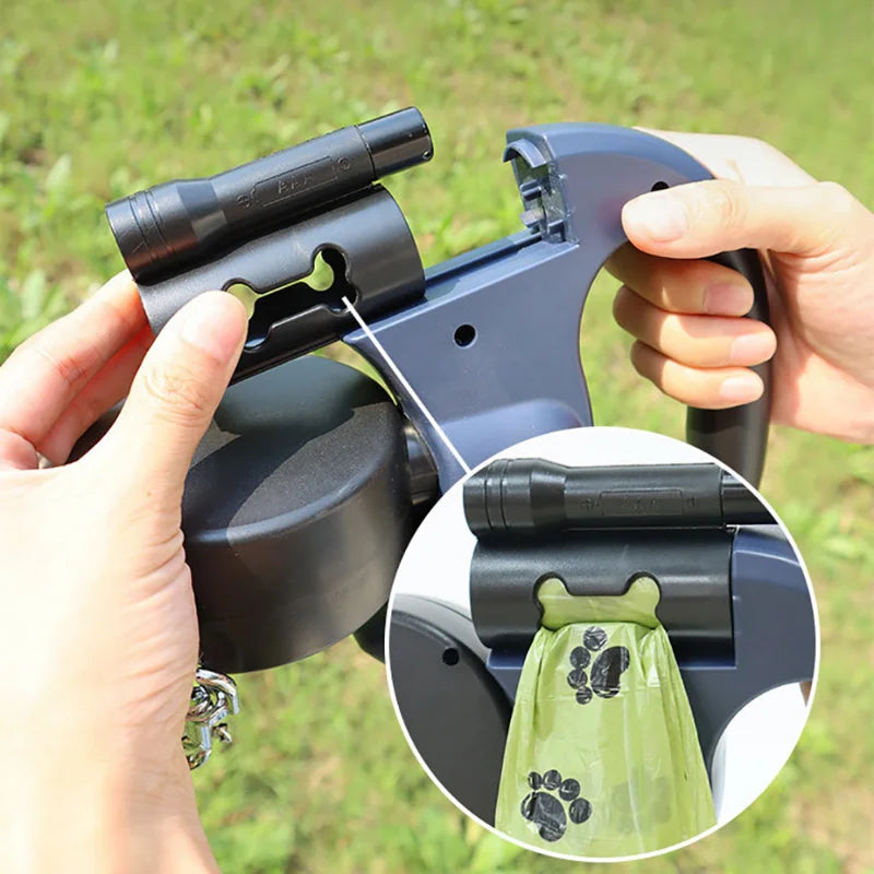 Double Laisse Enrouleur Retractable avec Lanterne pour Chien