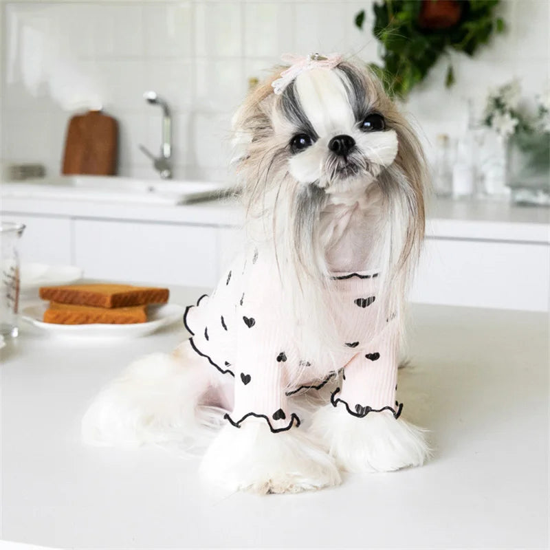Pyjama Rose à Cœurs Noirs pour Petit Chien