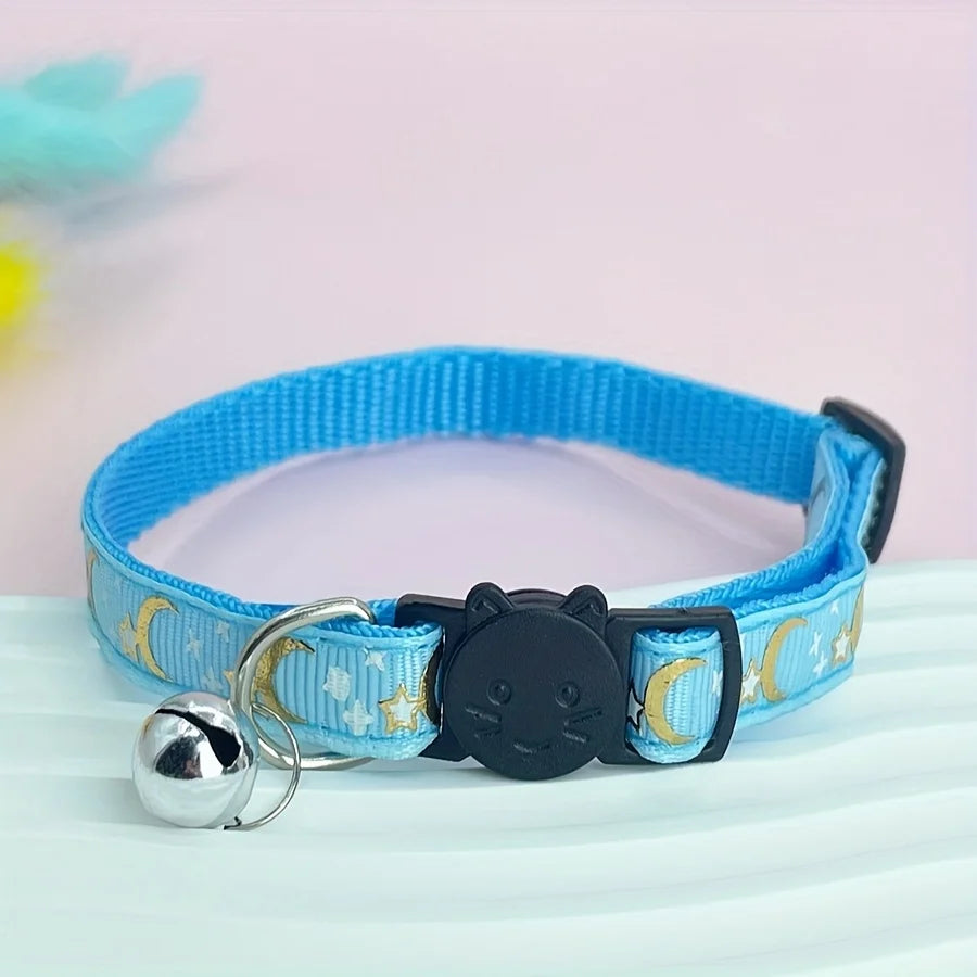 Collier Anti-étranglement Lune et Étoiles avec Clochette