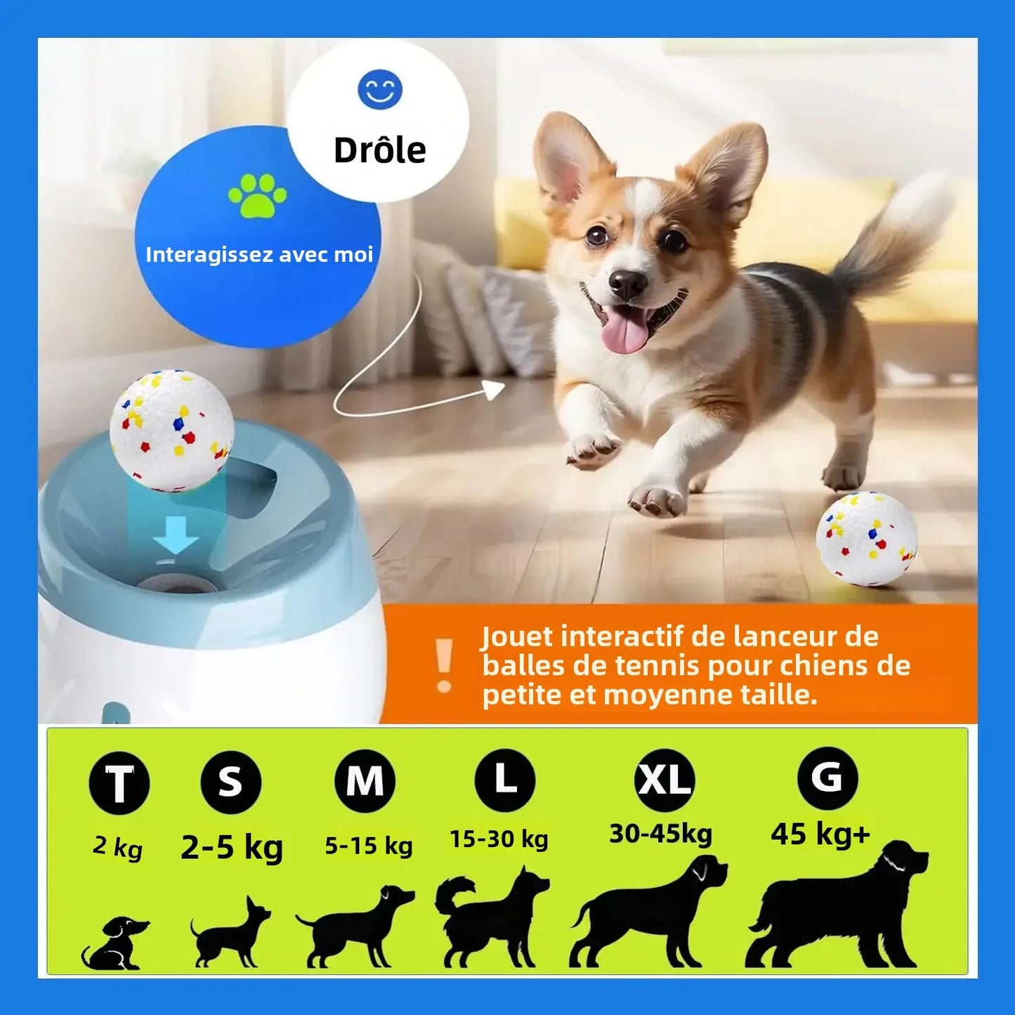 Lanceur Automatique de Balles pour Chiens – 3 Niveaux de Distance