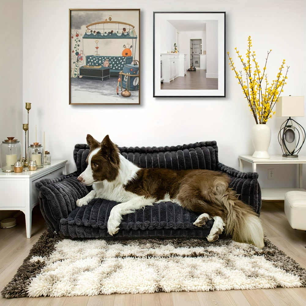 Canapé lit en peluche pour chien, style sofa rayé