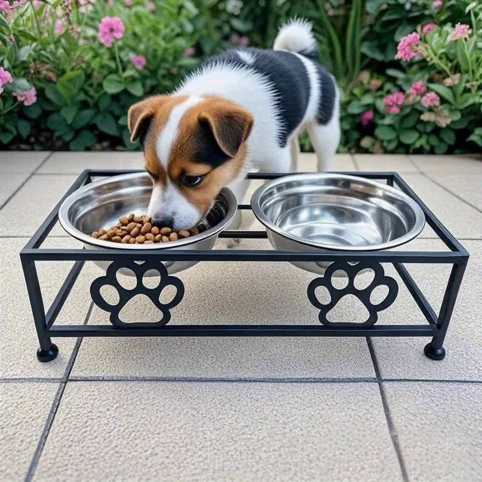 Support en fer avec doubles gamelles inox pour chien