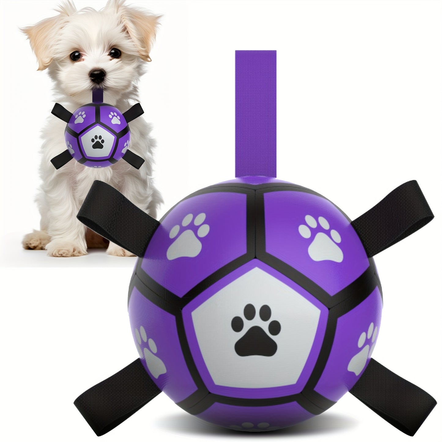 Ballon de Football pour Chien avec Poignées - Violet & Noir