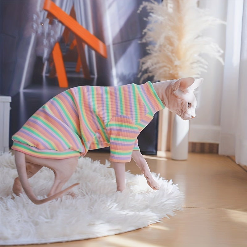 Pull Arc-En-Ciel en Maille pour Chats – Tricot Extensible 100 % Rayon