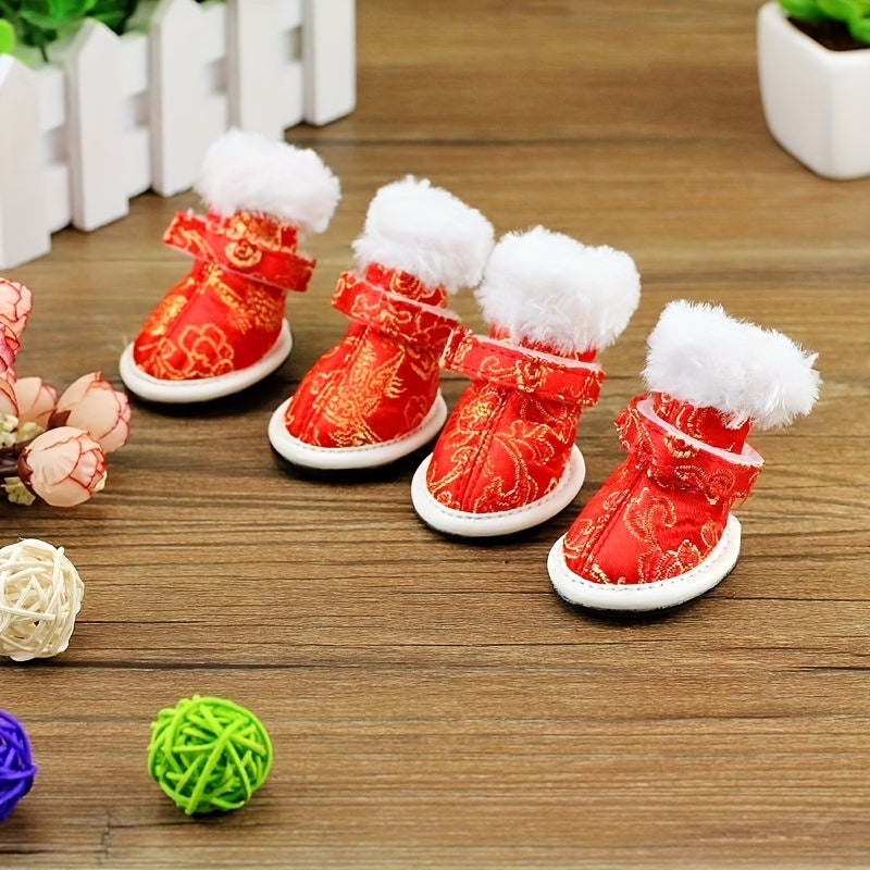 Bottines Hiver Style Tang pour Chiens et Chats – Chaussures Festives Doublées en Velours