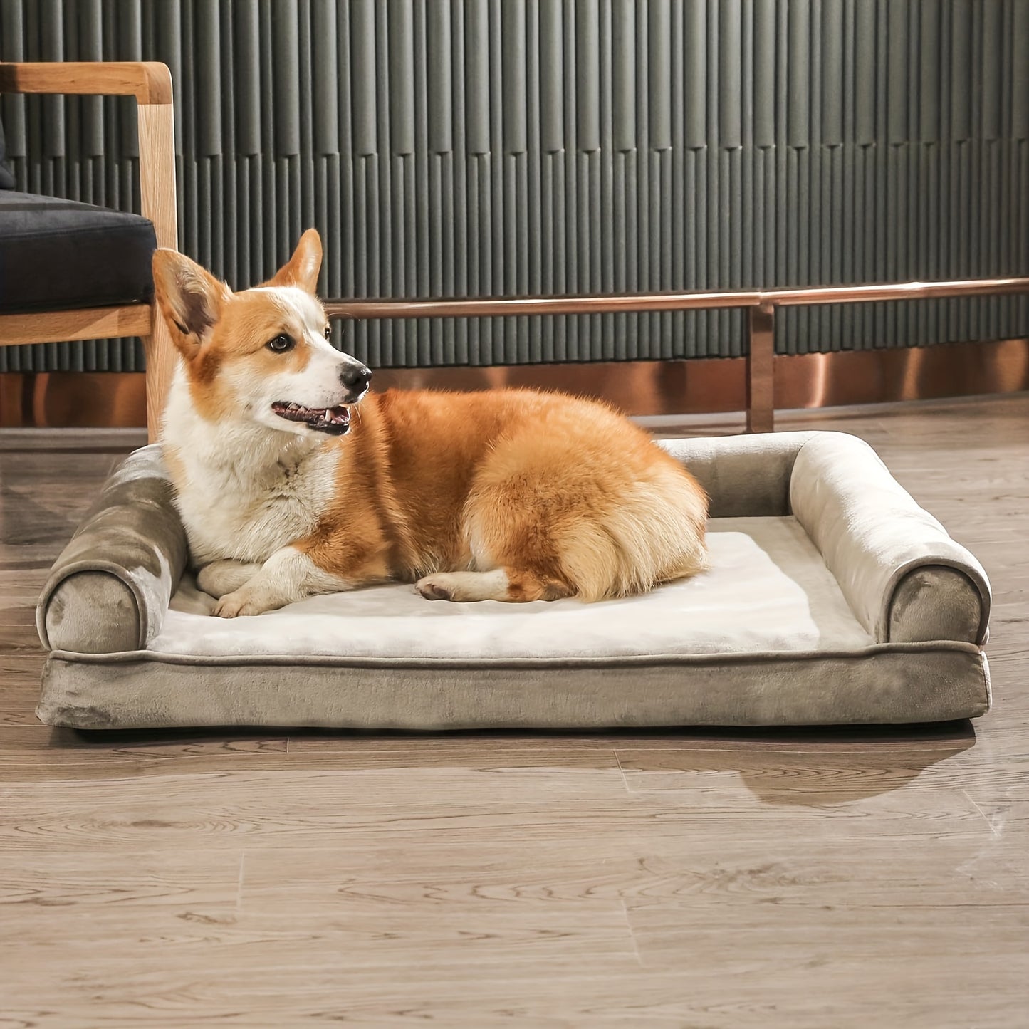Canapé Orthopédique Gris à Mousse avec Rebord pour Chien