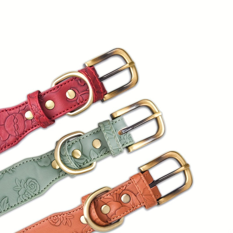 Collier Élégant Cuir embossé Floral pour Chien