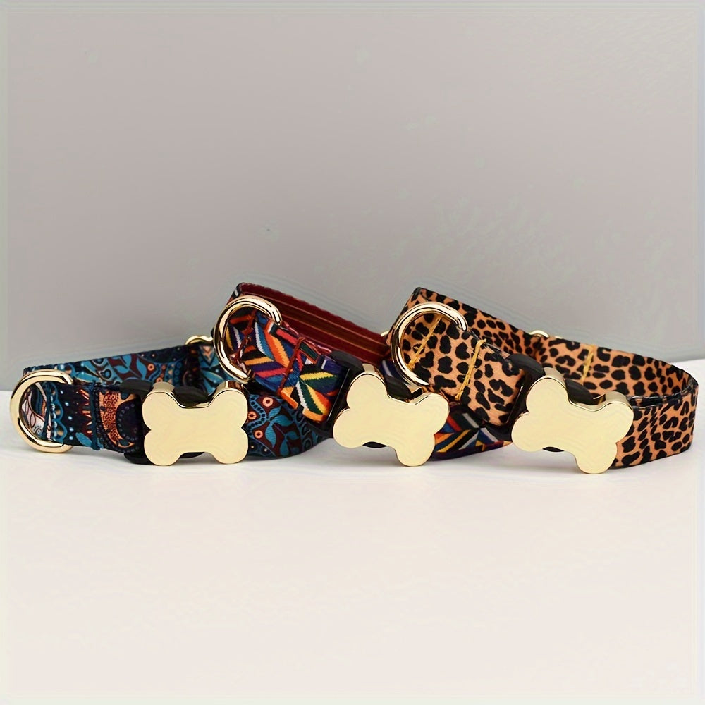Collier pour Chien à Motif avec Boucle Os Dorée