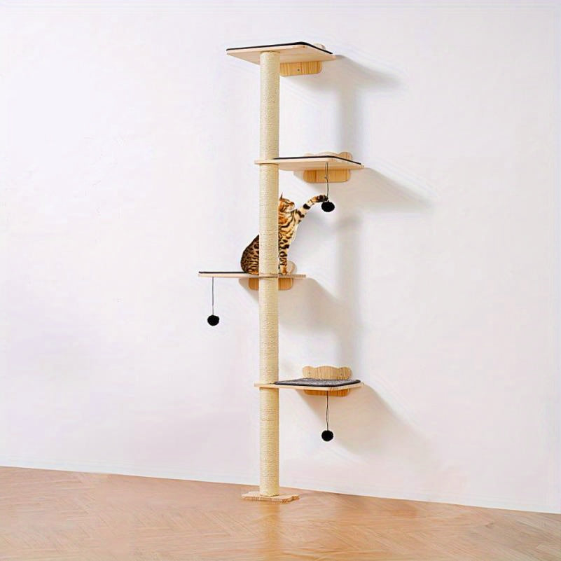 Arbre à Chat Mural Multi-Niveaux avec Plateformes et Poteaux à Griffer