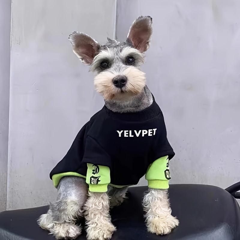 Sweat à Capuche YELVPET pour Chiens et Chats – Pull Doublé Noir et Vert Fluo