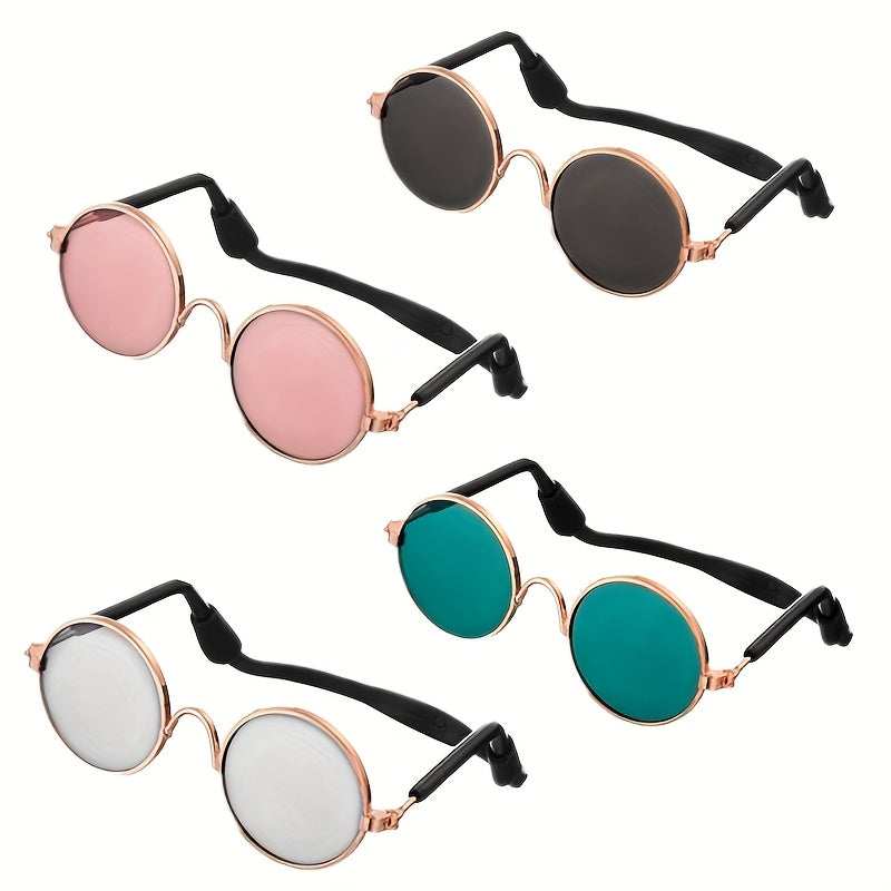 Pack 4 Paires de Lunettes Rétro Rondes en Métal pour Chats et Petits Chiens