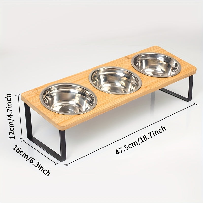 Support Élevé Double ou Triple pour Gamelles – Bois Bambou & Inox