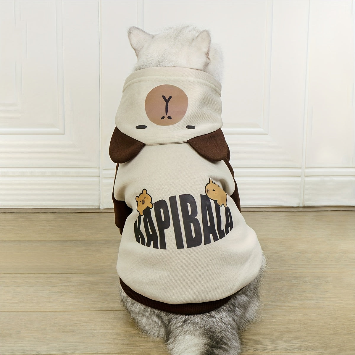 Sweat Capybara KAPIBALA pour Chiens et Chats – Pull Hiver Marron à Capuche avec Oreilles