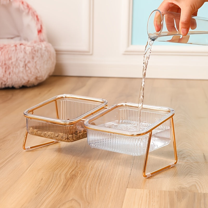 Gamelle Double Surélevée Transparente pour Chats – 15° Inclinée