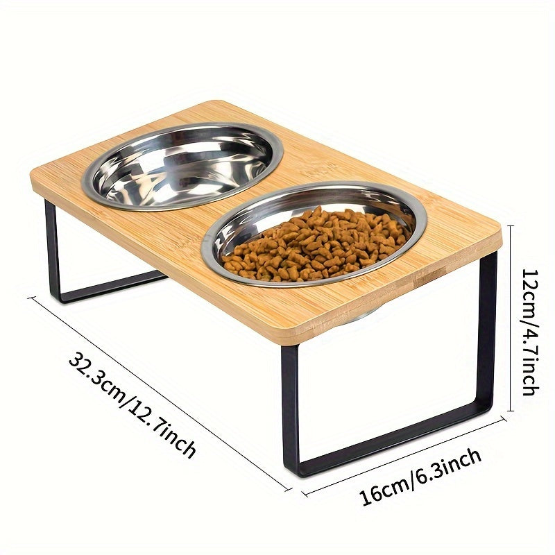 Support Élevé Double ou Triple pour Gamelles – Bois Bambou & Inox