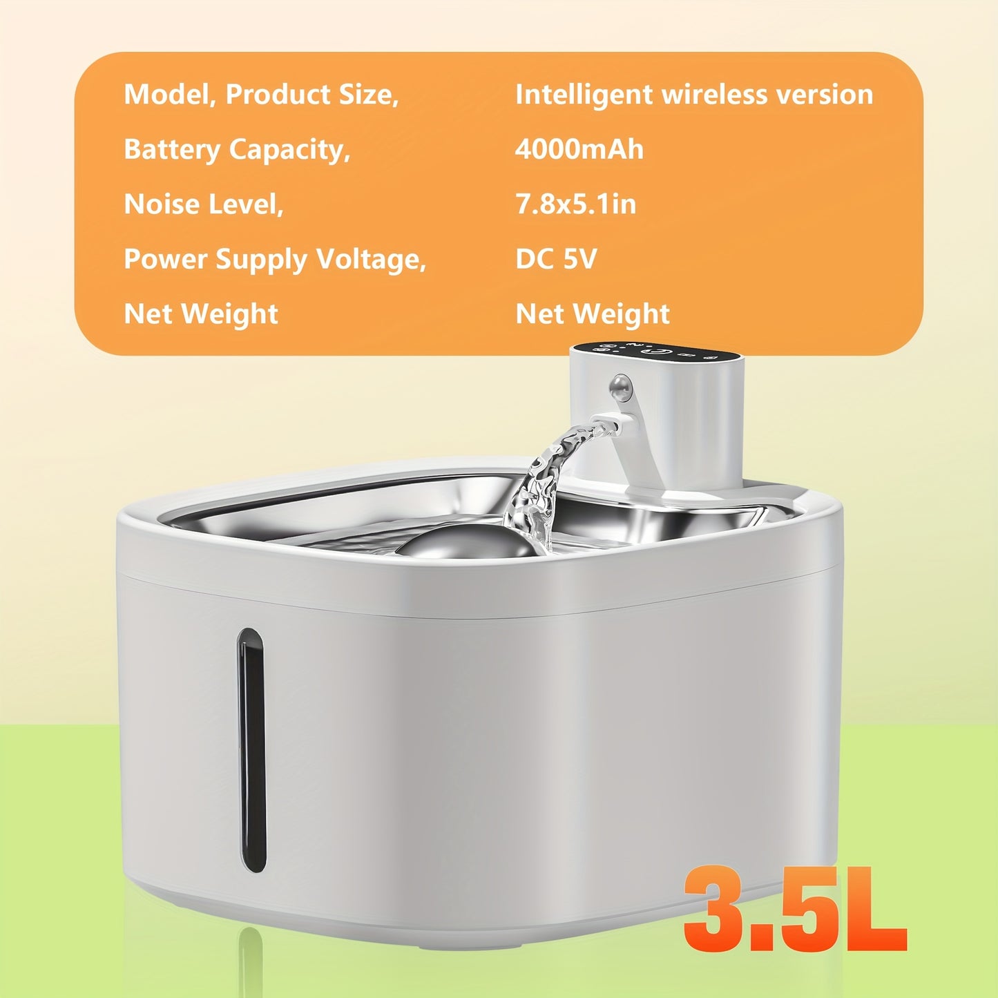 Fontaine à Eau pour Chat avec Détecteur de Mouvement – 3,5L Rechargeable