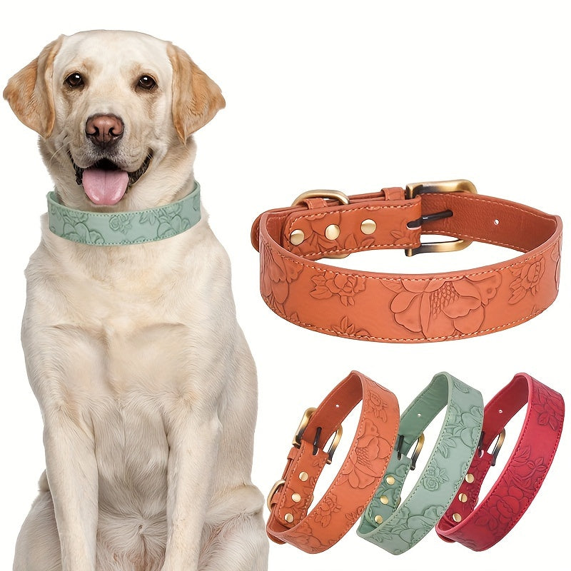 Collier Élégant Cuir embossé Floral pour Chien