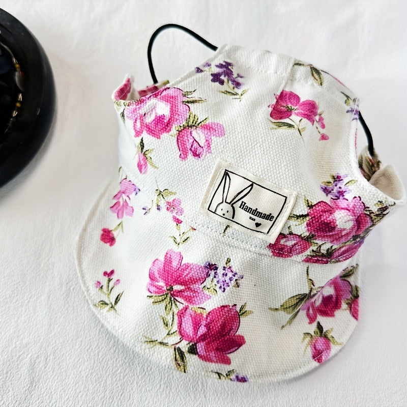 Casquette Fleurie avec Sangle Ajustable – Chapeau Estival pour Chats