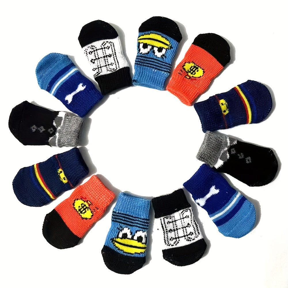 Chaussettes Antidérapantes pour Chiens et Chats – Lot de 4 Motifs Colorés