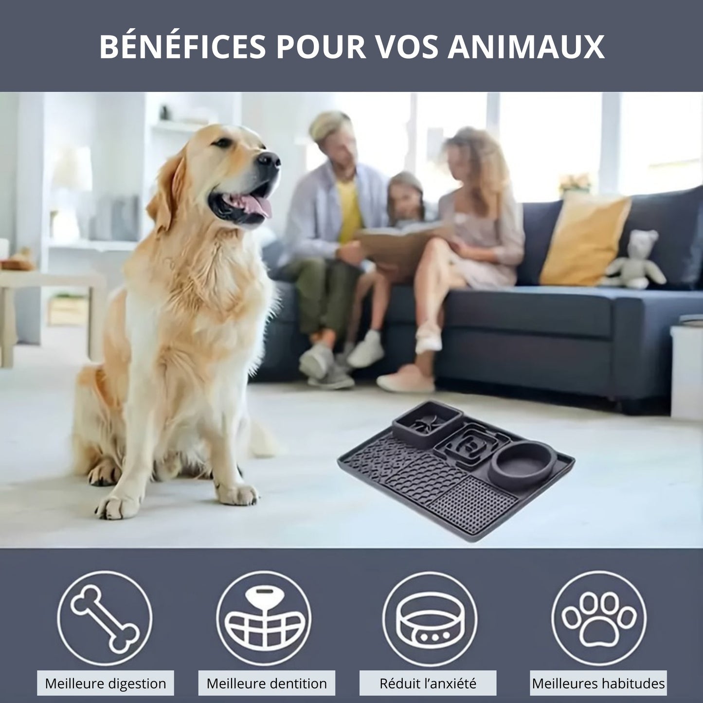 Tapis de léchage & gamelle anti-glouton avec ventouses pour chien