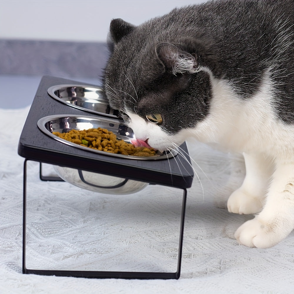 Gamelle Inclinée Élevée pour Chat – Double Bol Inox avec Support Métallique