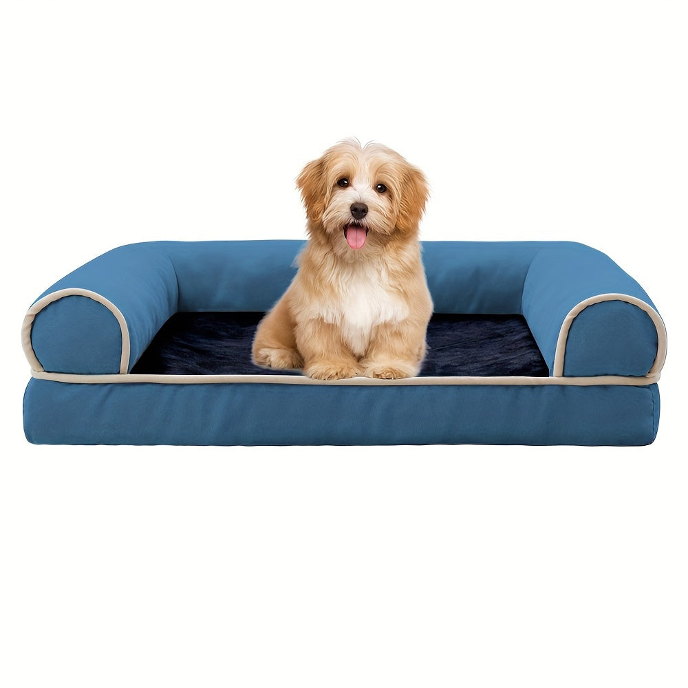 Canapé Orthopédique Gris à Mousse avec Rebord pour Chien