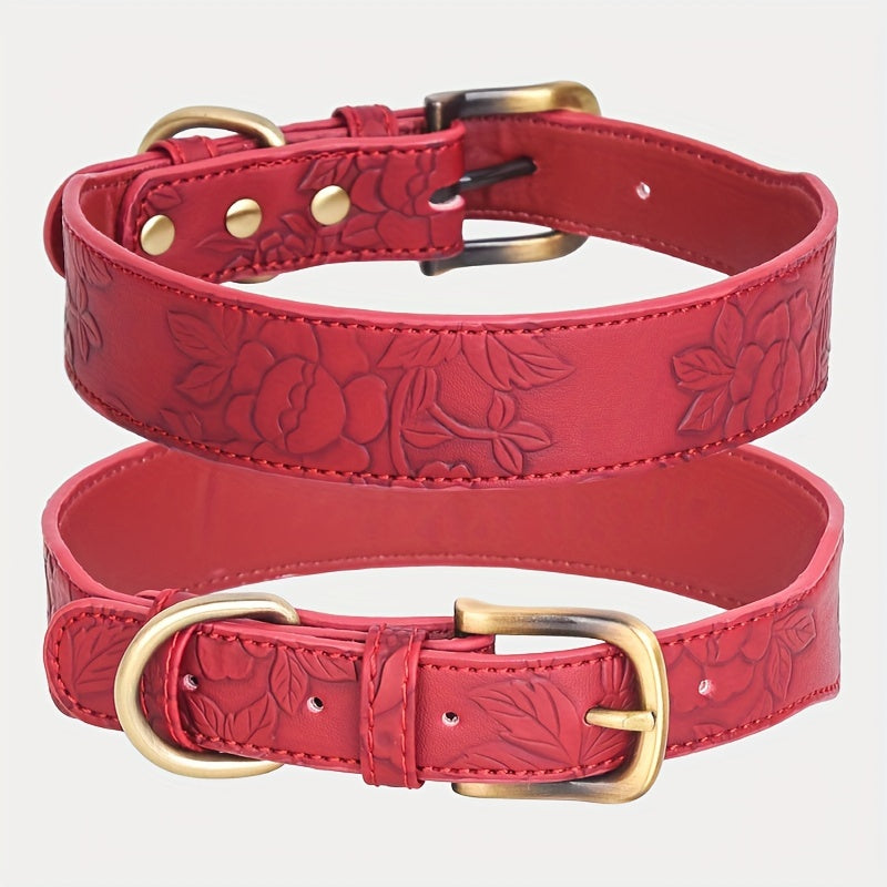 Collier Élégant Cuir embossé Floral pour Chien