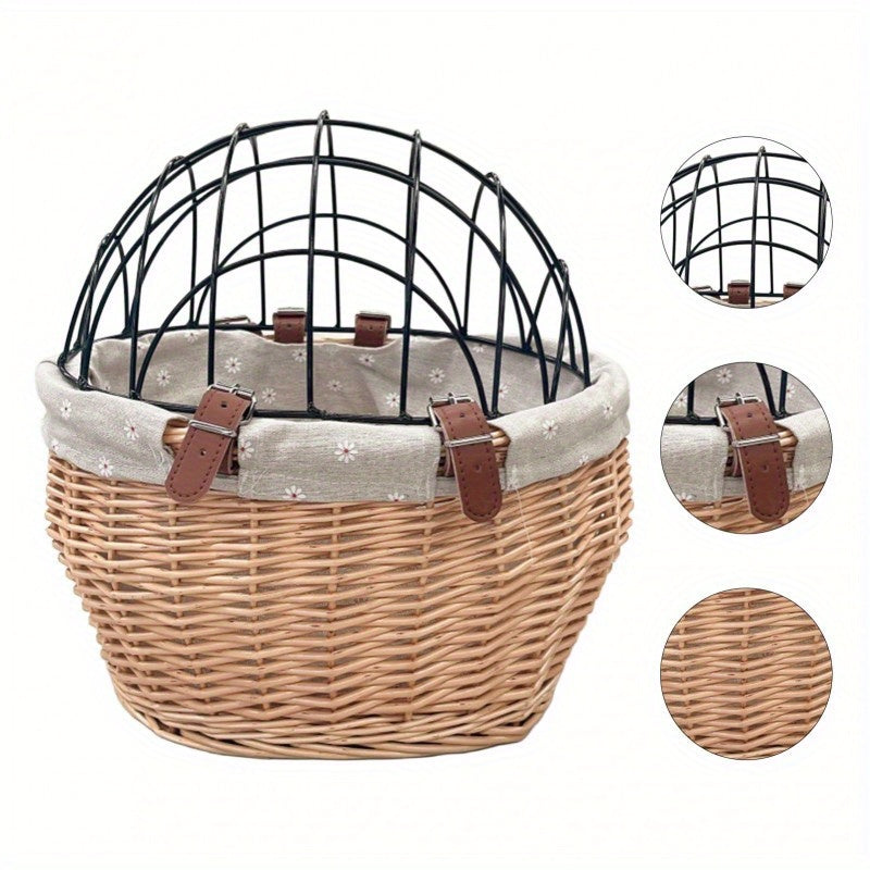 Panier vélo vintage en osier avec grille pour Chien