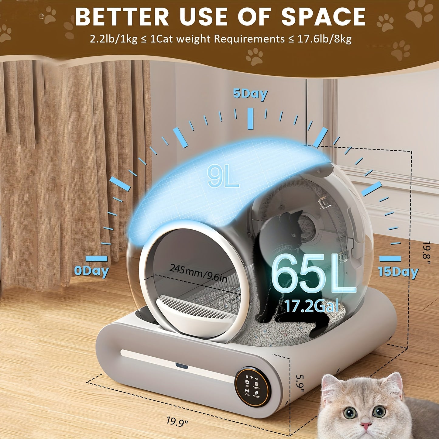 Bac à Litière Robot Automatique Connecté 65L
